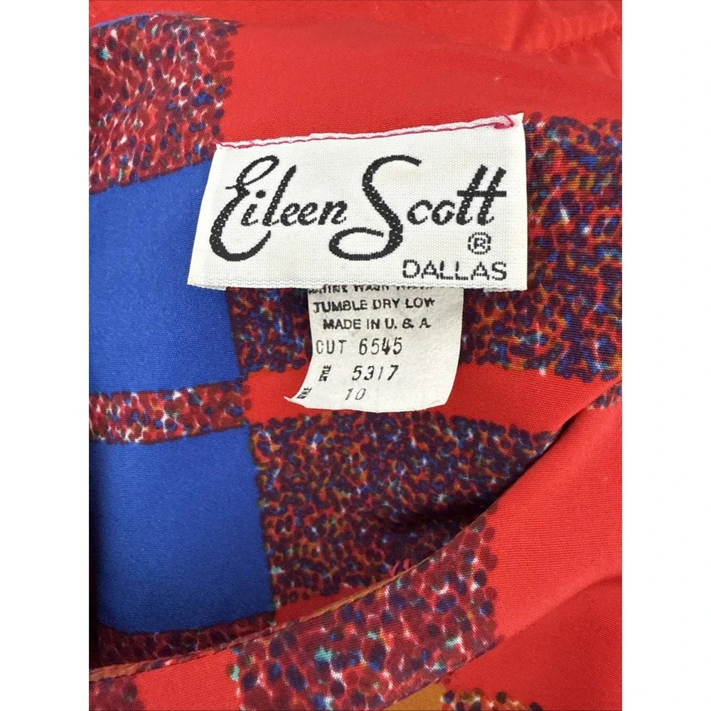 VTG‎ 80s Patchwork Eileen Scott Pleated Secretary Geek Dress USA  Long Sleeve